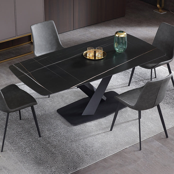 Industrial Black Table for Restaurant Rectangle Dining Table with Pedestal Base Clearhalo 'Dining Tables & Seating' 'Dining Tables' 'dining_table' 'furn' 'furn_dining_table' 'Furniture' 'furniture_dining_table' 'Kitchen & Dining Furniture' 'kitchen' 'kitchen_dining_table' 4745562