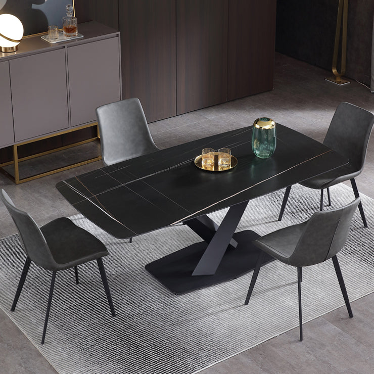 Industrial Black Table for Restaurant Rectangle Dining Table with Pedestal Base Clearhalo 'Dining Tables & Seating' 'Dining Tables' 'dining_table' 'furn' 'furn_dining_table' 'Furniture' 'furniture_dining_table' 'Kitchen & Dining Furniture' 'kitchen' 'kitchen_dining_table' 4745563