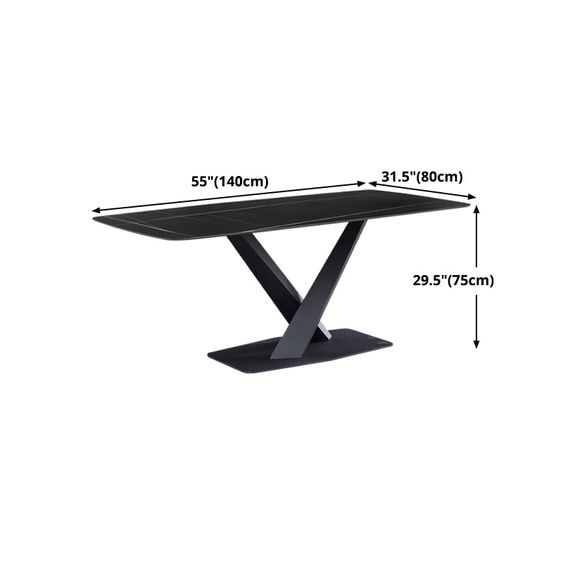 Industrial Black Table for Restaurant Rectangle Dining Table with Pedestal Base Clearhalo 'Dining Tables & Seating' 'Dining Tables' 'dining_table' 'furn' 'furn_dining_table' 'Furniture' 'furniture_dining_table' 'Kitchen & Dining Furniture' 'kitchen' 'kitchen_dining_table' 4745565