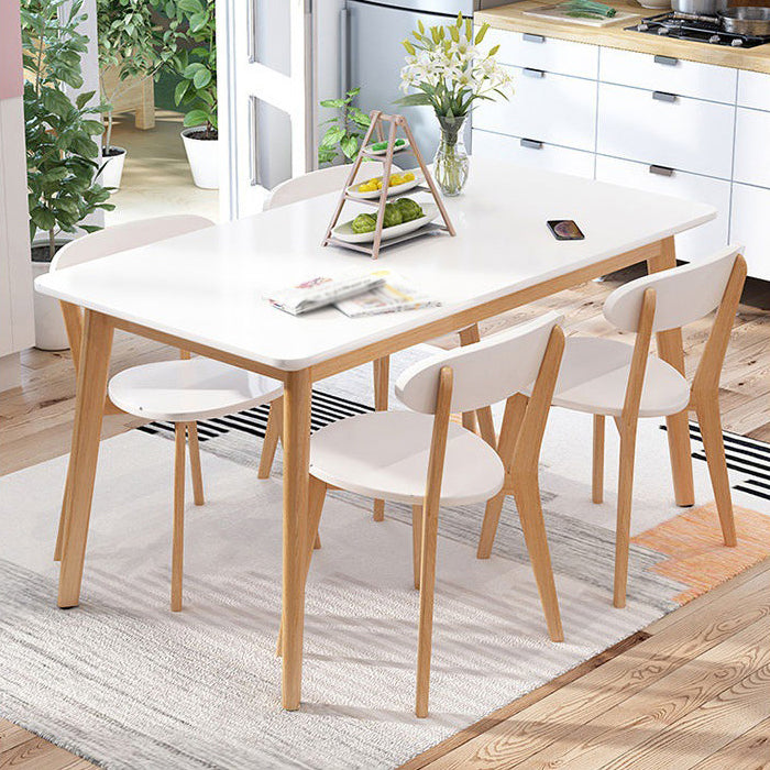Glass Top Dining Table Modern Dining Table with 4 Solid Wood Legs 55.1"L x 27.6"W x 29.5"H Clearhalo 'Dining Tables & Seating' 'Dining Tables' 'dining_table' 'Furniture' 'furniture_dining_table' 'Kitchen & Dining Furniture' 'kitchen' 'kitchen_dining_table' 4745572