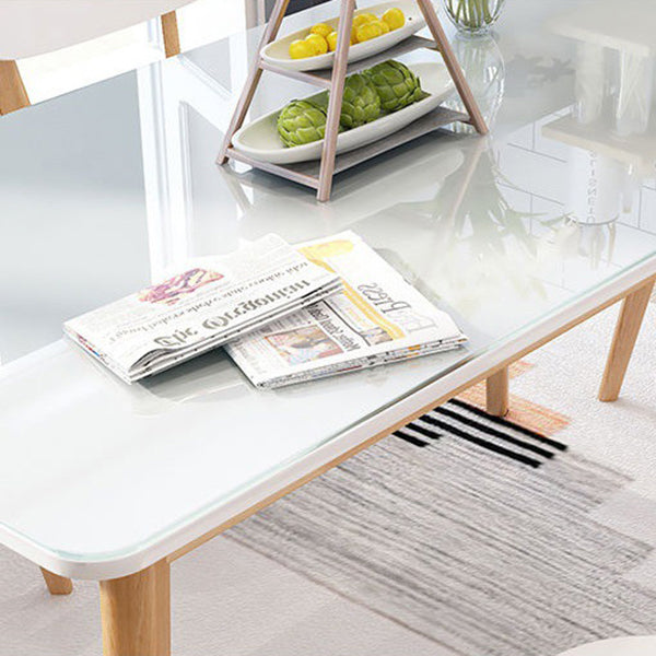 Glass Top Dining Table Modern Dining Table with 4 Solid Wood Legs Clearhalo 'Dining Tables & Seating' 'Dining Tables' 'dining_table' 'Furniture' 'furniture_dining_table' 'Kitchen & Dining Furniture' 'kitchen' 'kitchen_dining_table' 4745577