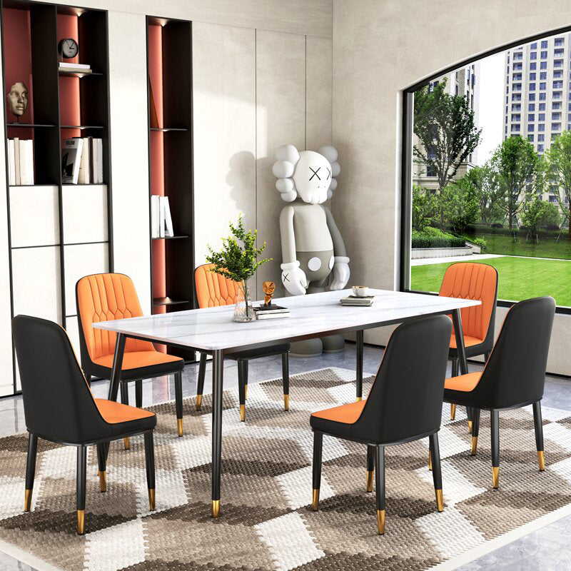 Sintered Stone Dining Table Traditional Luxury White Table with 4 Legs 78.7"L x 35.4"W x 29.5"H Without Chairs Clearhalo 'Dining Tables & Seating' 'Dining Tables' 'dining_table' 'furn' 'furn_dining_table' 'Furniture' 'furniture_dining_table' 'Kitchen & Dining Furniture' 'kitchen' 'kitchen_dining_table' 4745592