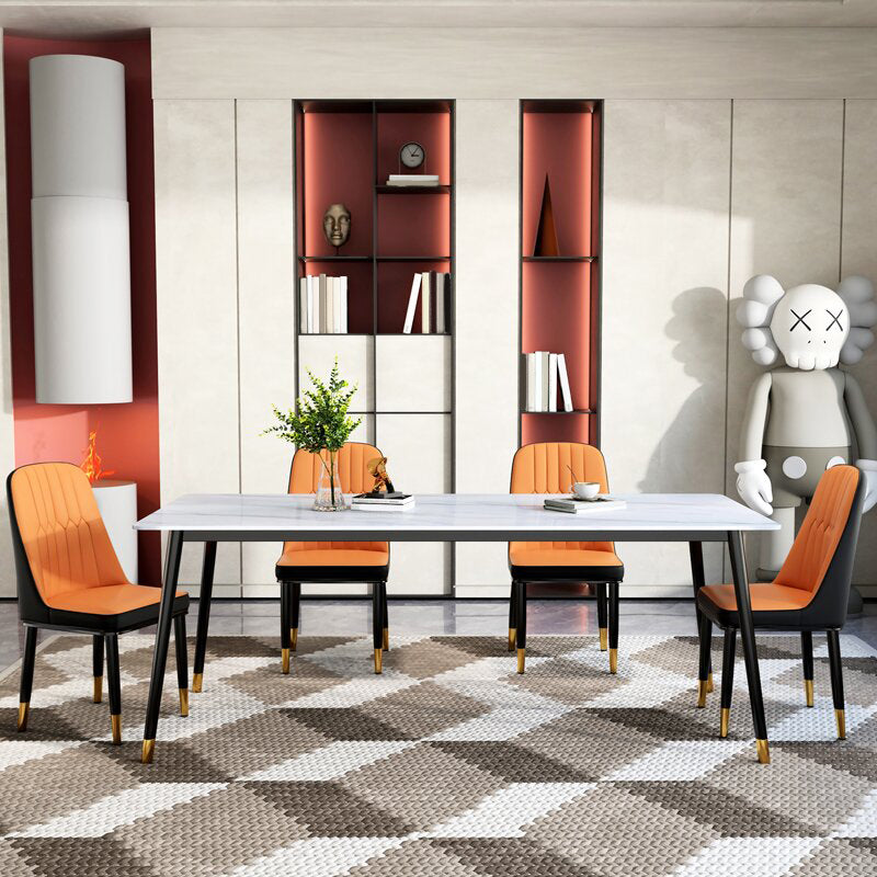 Sintered Stone Dining Table Traditional Luxury White Table with 4 Legs Clearhalo 'Dining Tables & Seating' 'Dining Tables' 'dining_table' 'furn' 'furn_dining_table' 'Furniture' 'furniture_dining_table' 'Kitchen & Dining Furniture' 'kitchen' 'kitchen_dining_table' 4745598