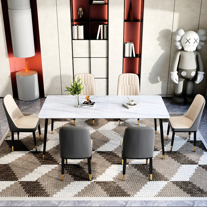 Sintered Stone Dining Table Traditional Luxury White Table with 4 Legs Clearhalo 'Dining Tables & Seating' 'Dining Tables' 'dining_table' 'furn' 'furn_dining_table' 'Furniture' 'furniture_dining_table' 'Kitchen & Dining Furniture' 'kitchen' 'kitchen_dining_table' 4745599
