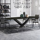 Sintered Stone Rectangle Dining Table Industrial Black Kitchen Table with Pedestal Base 70.9"L x 35.4"W x 29.5"H Without Chairs Clearhalo 'Dining Tables & Seating' 'Dining Tables' 'dining_table' 'furn' 'furn_dining_table' 'Furniture' 'furniture_dining_table' 'Kitchen & Dining Furniture' 'kitchen' 'kitchen_dining_table' 4745658