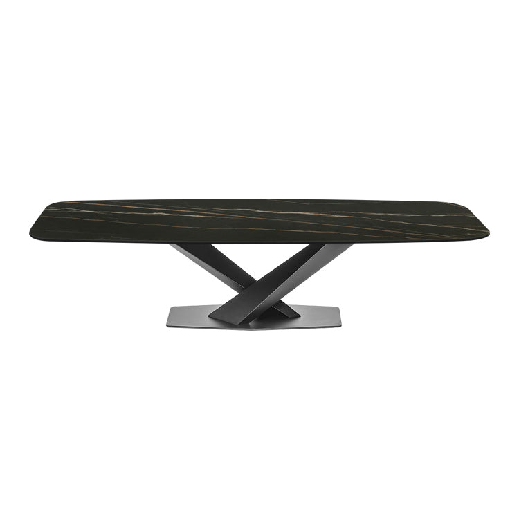 Sintered Stone Rectangle Dining Table Industrial Black Kitchen Table with Pedestal Base Without Chairs Clearhalo 'Dining Tables & Seating' 'Dining Tables' 'dining_table' 'furn' 'furn_dining_table' 'Furniture' 'furniture_dining_table' 'Kitchen & Dining Furniture' 'kitchen' 'kitchen_dining_table' 4745660