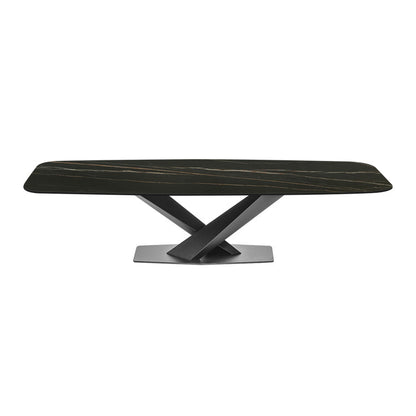 Sintered Stone Rectangle Dining Table Industrial Black Kitchen Table with Pedestal Base Without Chairs Clearhalo 'Dining Tables & Seating' 'Dining Tables' 'dining_table' 'furn' 'furn_dining_table' 'Furniture' 'furniture_dining_table' 'Kitchen & Dining Furniture' 'kitchen' 'kitchen_dining_table' 4745660
