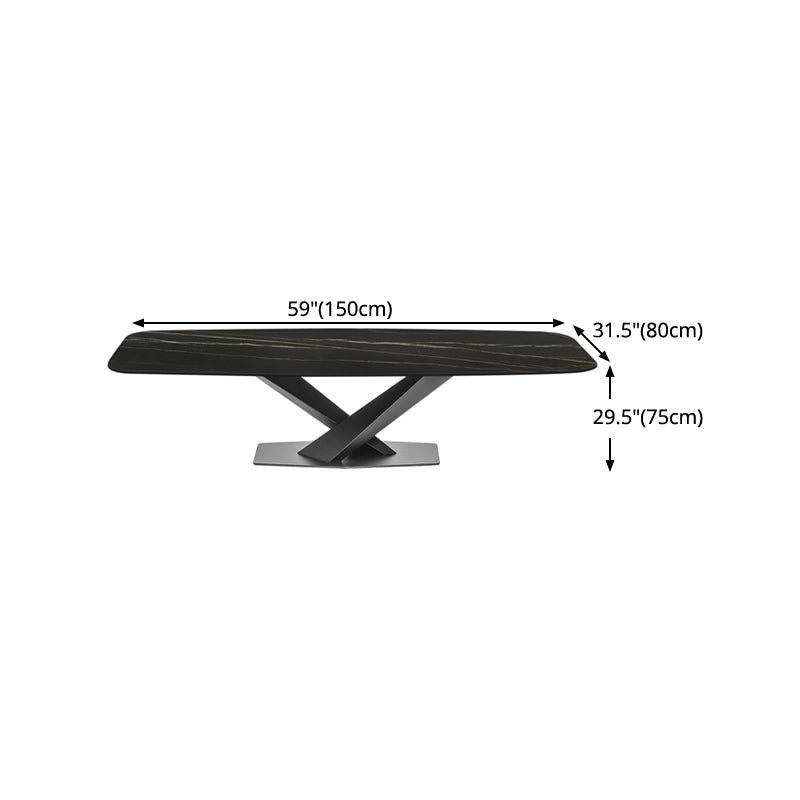 Sintered Stone Rectangle Dining Table Industrial Black Kitchen Table with Pedestal Base Clearhalo 'Dining Tables & Seating' 'Dining Tables' 'dining_table' 'furn' 'furn_dining_table' 'Furniture' 'furniture_dining_table' 'Kitchen & Dining Furniture' 'kitchen' 'kitchen_dining_table' 4745668
