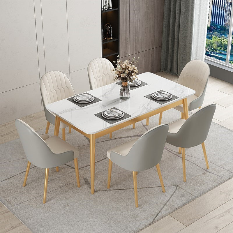 Traditional Luxury Rectangle Dining Collection 4-foot Stone Furniture Gold 55.1"L x 31.5"W x 29.5"H Without Chairs Clearhalo 'Dining Tables & Seating' 'Dining Tables' 'dining_table' 'furn' 'furn_dining_table' 'Furniture' 'furniture_dining_table' 'Kitchen & Dining Furniture' 'kitchen' 'kitchen_dining_table' 4745672