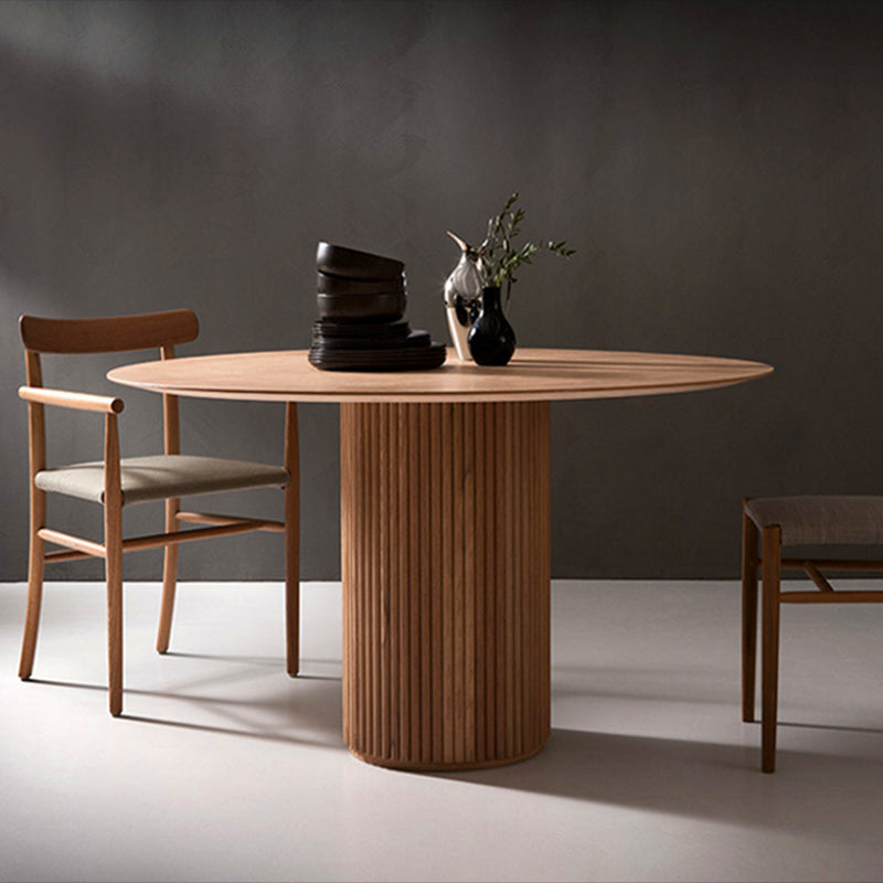 Modern Round Wood Dining Table Home Kitchen Dinner Pedestal Dining Table Walnut 47.2"L x 47.2"W x 29.5"H Without Chairs Clearhalo 'Dining Tables & Seating' 'Dining Tables' 'dining_table' 'furn' 'furn_dining_table' 'Furniture' 'furniture_dining_table' 'Kitchen & Dining Furniture' 'kitchen' 'kitchen_dining_table' 4745690