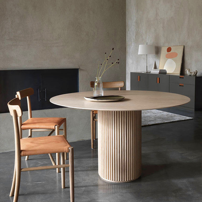 Modern Round Wood Dining Table Home Kitchen Dinner Pedestal Dining Table Natural 47.2"L x 47.2"W x 29.5"H Without Chairs Clearhalo 'Dining Tables & Seating' 'Dining Tables' 'dining_table' 'furn' 'furn_dining_table' 'Furniture' 'furniture_dining_table' 'Kitchen & Dining Furniture' 'kitchen' 'kitchen_dining_table' 4745692