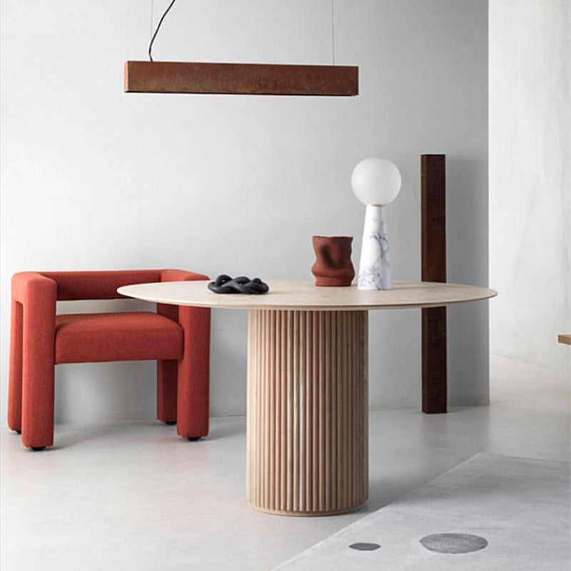 Modern Round Wood Dining Table Home Kitchen Dinner Pedestal Dining Table Natural 39.4"L x 39.4"W x 29.5"H Without Chairs Clearhalo 'Dining Tables & Seating' 'Dining Tables' 'dining_table' 'furn' 'furn_dining_table' 'Furniture' 'furniture_dining_table' 'Kitchen & Dining Furniture' 'kitchen' 'kitchen_dining_table' 4745694