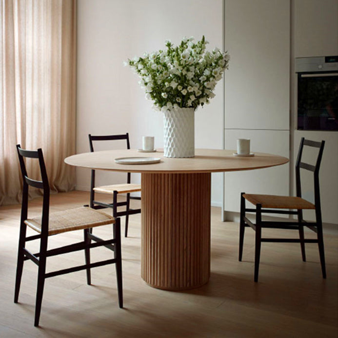 Modern Round Wood Dining Table Home Kitchen Dinner Pedestal Dining Table Walnut 39.4"L x 39.4"W x 29.5"H Without Chairs Clearhalo 'Dining Tables & Seating' 'Dining Tables' 'dining_table' 'furn' 'furn_dining_table' 'Furniture' 'furniture_dining_table' 'Kitchen & Dining Furniture' 'kitchen' 'kitchen_dining_table' 4745696