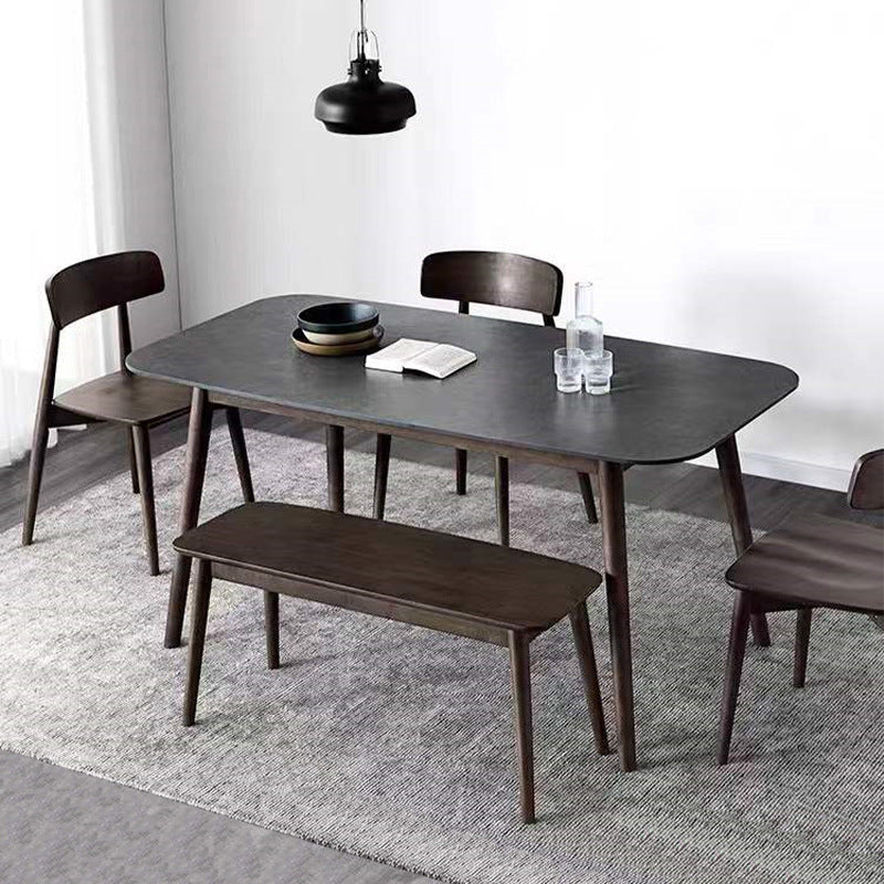 Stone Top Dining Table Mid-Century Modern Dining Table with 4 Brown Legs 63"L x 35.4"W x 29.5"H Clearhalo 'Dining Tables & Seating' 'Dining Tables' 'dining_table' 'Furniture' 'furniture_dining_table' 'Kitchen & Dining Furniture' 'kitchen' 'kitchen_dining_table' 4745709