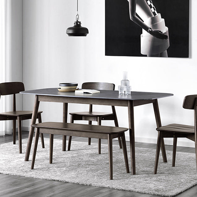 Stone Top Dining Table Mid-Century Modern Dining Table with 4 Brown Legs 78.7"L x 39.4"W x 29.5"H Clearhalo 'Dining Tables & Seating' 'Dining Tables' 'dining_table' 'Furniture' 'furniture_dining_table' 'Kitchen & Dining Furniture' 'kitchen' 'kitchen_dining_table' 4745711