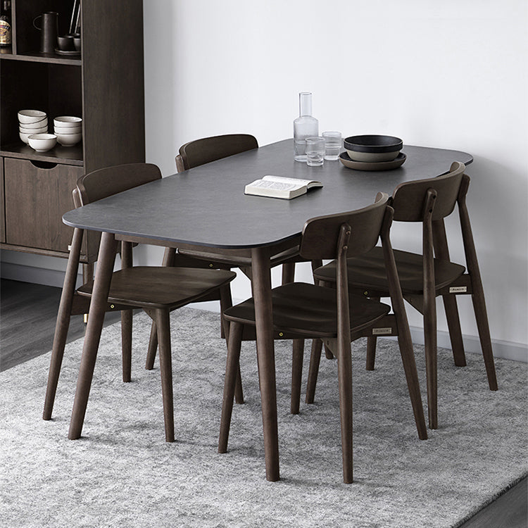 Stone Top Dining Table Mid-Century Modern Dining Table with 4 Brown Legs Clearhalo 'Dining Tables & Seating' 'Dining Tables' 'dining_table' 'Furniture' 'furniture_dining_table' 'Kitchen & Dining Furniture' 'kitchen' 'kitchen_dining_table' 4745718
