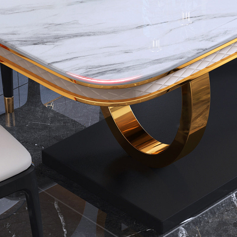 Stone Top Dining Table Traditional Luxury Table with Pedestal in Gold Clearhalo 'Dining Tables & Seating' 'Dining Tables' 'dining_table' 'furn' 'furn_dining_table' 'Furniture' 'furniture_dining_table' 'Kitchen & Dining Furniture' 'kitchen' 'kitchen_dining_table' 4745764