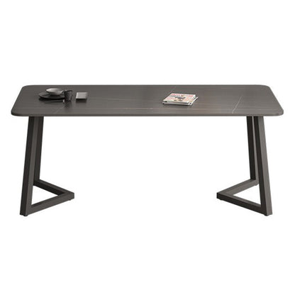 Rectangle Sintered Stone Table for Restaurant Industrial Dining Table with Double Pedestal Black 51.2"L x 27.6"W x 29.5"H Without Chairs Clearhalo 'Dining Tables & Seating' 'Dining Tables' 'dining_table' 'furn' 'furn_dining_table' 'Furniture' 'furniture_dining_table' 'Kitchen & Dining Furniture' 'kitchen' 'kitchen_dining_table' 4745774