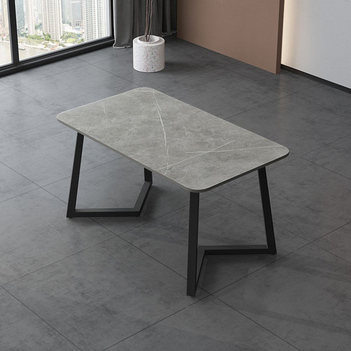 Rectangle Sintered Stone Table for Restaurant Industrial Dining Table with Double Pedestal Gray 55.1"L x 31.5"W x 29.5"H Without Chairs Clearhalo 'Dining Tables & Seating' 'Dining Tables' 'dining_table' 'furn' 'furn_dining_table' 'Furniture' 'furniture_dining_table' 'Kitchen & Dining Furniture' 'kitchen' 'kitchen_dining_table' 4745776