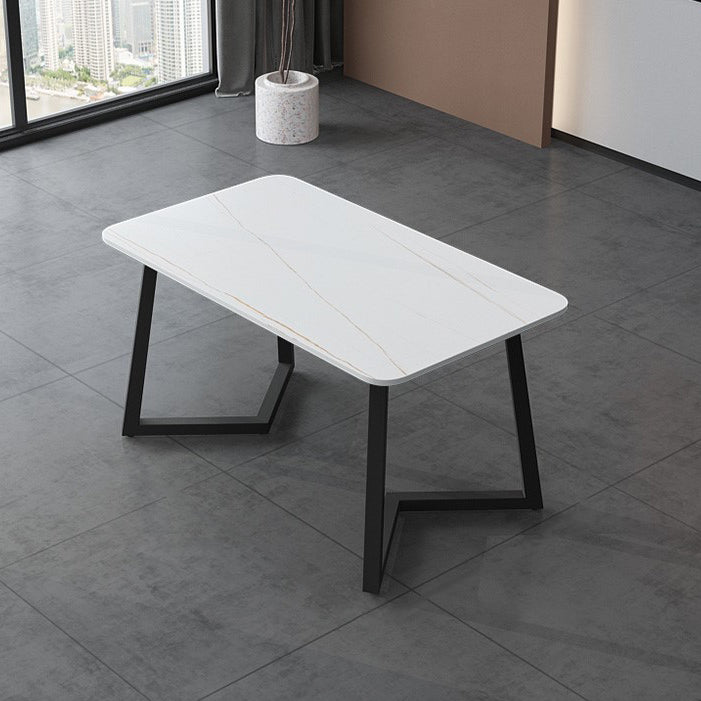 Rectangle Sintered Stone Table for Restaurant Industrial Dining Table with Double Pedestal White 55.1"L x 31.5"W x 29.5"H Without Chairs Clearhalo 'Dining Tables & Seating' 'Dining Tables' 'dining_table' 'furn' 'furn_dining_table' 'Furniture' 'furniture_dining_table' 'Kitchen & Dining Furniture' 'kitchen' 'kitchen_dining_table' 4745781