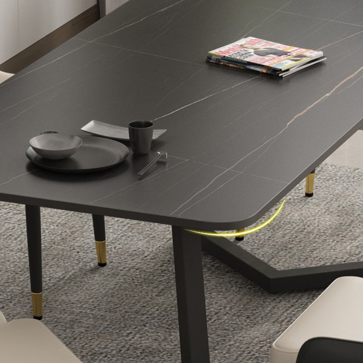 Rectangle Sintered Stone Table for Restaurant Industrial Dining Table with Double Pedestal Clearhalo 'Dining Tables & Seating' 'Dining Tables' 'dining_table' 'furn' 'furn_dining_table' 'Furniture' 'furniture_dining_table' 'Kitchen & Dining Furniture' 'kitchen' 'kitchen_dining_table' 4745782