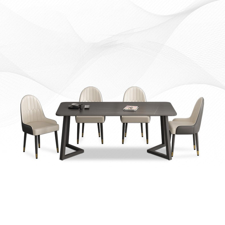 Rectangle Sintered Stone Table for Restaurant Industrial Dining Table with Double Pedestal Clearhalo 'Dining Tables & Seating' 'Dining Tables' 'dining_table' 'furn' 'furn_dining_table' 'Furniture' 'furniture_dining_table' 'Kitchen & Dining Furniture' 'kitchen' 'kitchen_dining_table' 4745784