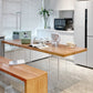 Modern Solid Wood Kitchen Table Rectangle Dining Table with Double Pedestal Natural 55.1"L x 23.6"W x 29.5"H Without Chairs Clearhalo 'Dining Tables & Seating' 'Dining Tables' 'dining_table' 'furn' 'furn_dining_table' 'Furniture' 'furniture_dining_table' 'Kitchen & Dining Furniture' 'kitchen' 'kitchen_dining_table' 4745795