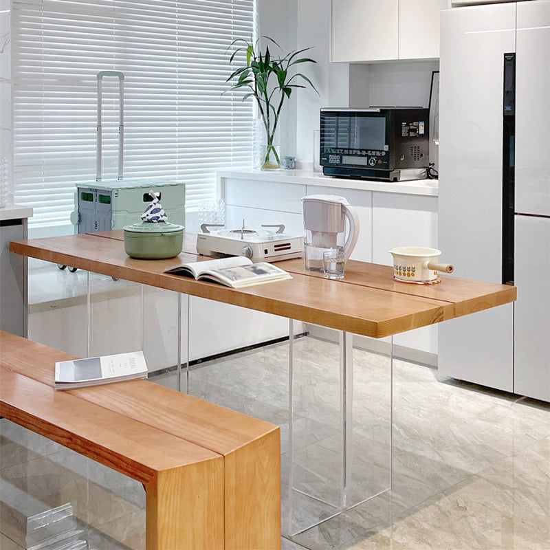 Modern Solid Wood Kitchen Table Rectangle Dining Table with Double Pedestal Natural 55.1"L x 23.6"W x 29.5"H Without Chairs Clearhalo 'Dining Tables & Seating' 'Dining Tables' 'dining_table' 'furn' 'furn_dining_table' 'Furniture' 'furniture_dining_table' 'Kitchen & Dining Furniture' 'kitchen' 'kitchen_dining_table' 4745795