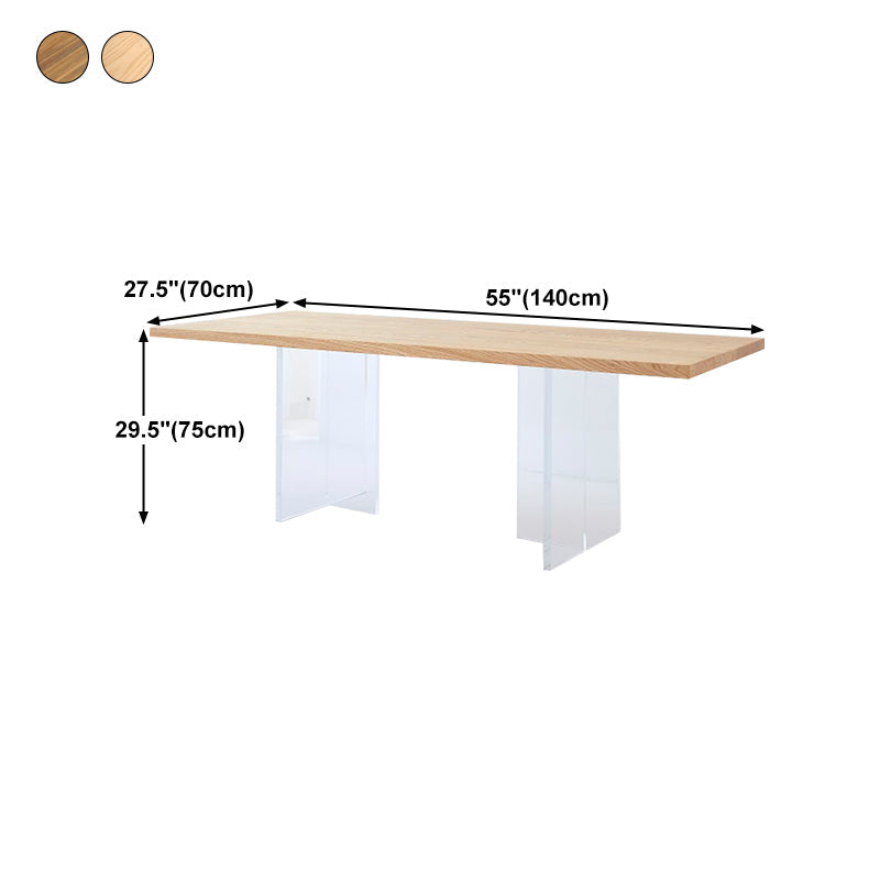 Modern Solid Wood Kitchen Table Rectangle Dining Table with Double Pedestal Clearhalo 'Dining Tables & Seating' 'Dining Tables' 'dining_table' 'furn' 'furn_dining_table' 'Furniture' 'furniture_dining_table' 'Kitchen & Dining Furniture' 'kitchen' 'kitchen_dining_table' 4745806