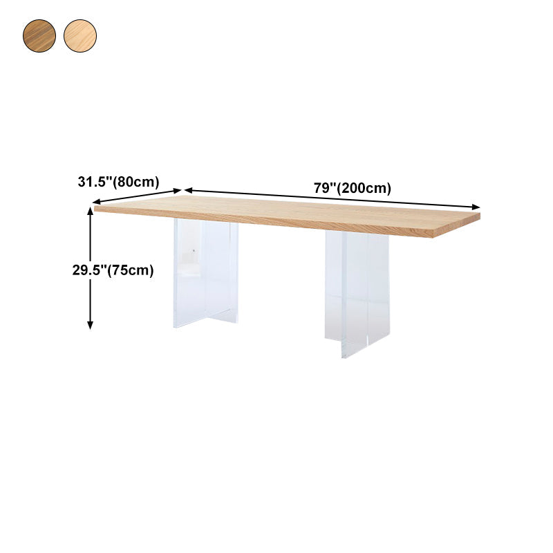 Modern Solid Wood Kitchen Table Rectangle Dining Table with Double Pedestal Clearhalo 'Dining Tables & Seating' 'Dining Tables' 'dining_table' 'furn' 'furn_dining_table' 'Furniture' 'furniture_dining_table' 'Kitchen & Dining Furniture' 'kitchen' 'kitchen_dining_table' 4745809