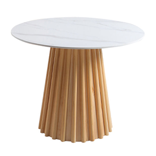 Modern Round Dining Table Natural Solid Wood Base Pedestal Dining Table White Without Chairs Clearhalo 'Dining Tables & Seating' 'Dining Tables' 'dining_table' 'furn' 'furn_dining_table' 'Furniture' 'furniture_dining_table' 'Kitchen & Dining Furniture' 'kitchen' 'kitchen_dining_table' 4745813