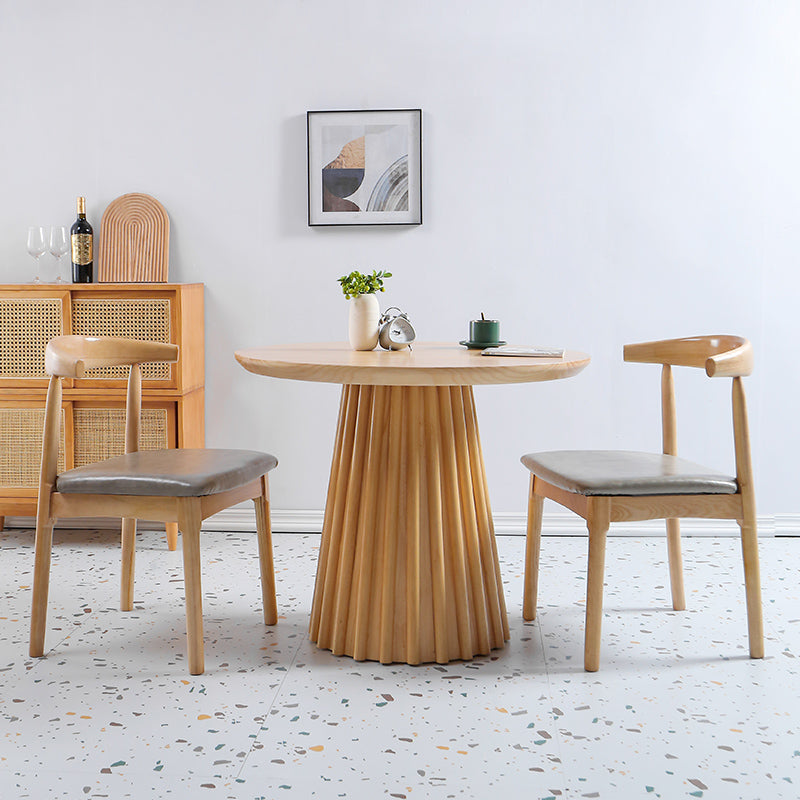 Modern Round Dining Table Natural Solid Wood Base Pedestal Dining Table Natural 31.5"L x 31.5"W x 29.5"H Without Chairs Clearhalo 'Dining Tables & Seating' 'Dining Tables' 'dining_table' 'furn' 'furn_dining_table' 'Furniture' 'furniture_dining_table' 'Kitchen & Dining Furniture' 'kitchen' 'kitchen_dining_table' 4745814