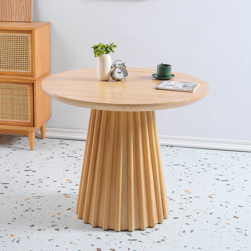 Modern Round Dining Table Natural Solid Wood Base Pedestal Dining Table Natural 27.6"L x 27.6"W x 29.5"H Without Chairs Clearhalo 'Dining Tables & Seating' 'Dining Tables' 'dining_table' 'furn' 'furn_dining_table' 'Furniture' 'furniture_dining_table' 'Kitchen & Dining Furniture' 'kitchen' 'kitchen_dining_table' 4745816