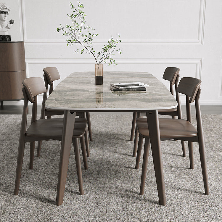 Contemporary Solid Wood Dining Table Sintered Stone Dining Table with 4 Legs Light Grey 51.2"L x 31.5"W x 29.5"H Without Chairs Clearhalo 'Dining Tables & Seating' 'Dining Tables' 'dining_table' 'furn' 'furn_dining_table' 'Furniture' 'furniture_dining_table' 'Kitchen & Dining Furniture' 'kitchen' 'kitchen_dining_table' 4745838