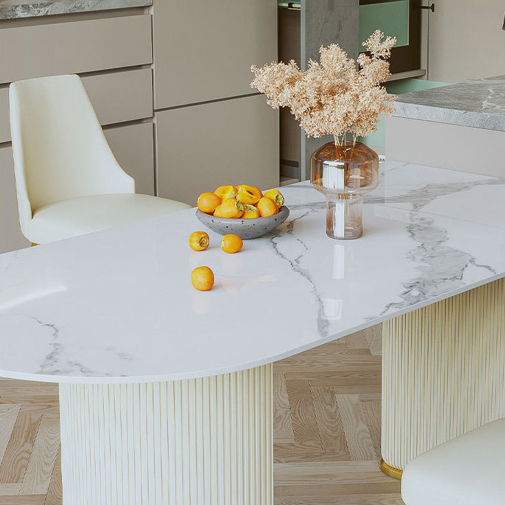 Sintered Stone Top White Table for Restaurant Modern Dining Table with Double Pedestal Clearhalo 'Dining Tables & Seating' 'Dining Tables' 'dining_table' 'furn' 'furn_dining_table' 'Furniture' 'furniture_dining_table' 'Kitchen & Dining Furniture' 'kitchen' 'kitchen_dining_table' 4745857