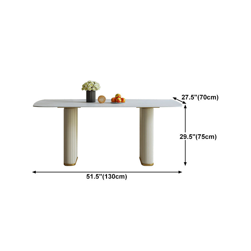 Sintered Stone Top White Table for Restaurant Modern Dining Table with Double Pedestal Clearhalo 'Dining Tables & Seating' 'Dining Tables' 'dining_table' 'furn' 'furn_dining_table' 'Furniture' 'furniture_dining_table' 'Kitchen & Dining Furniture' 'kitchen' 'kitchen_dining_table' 4745865