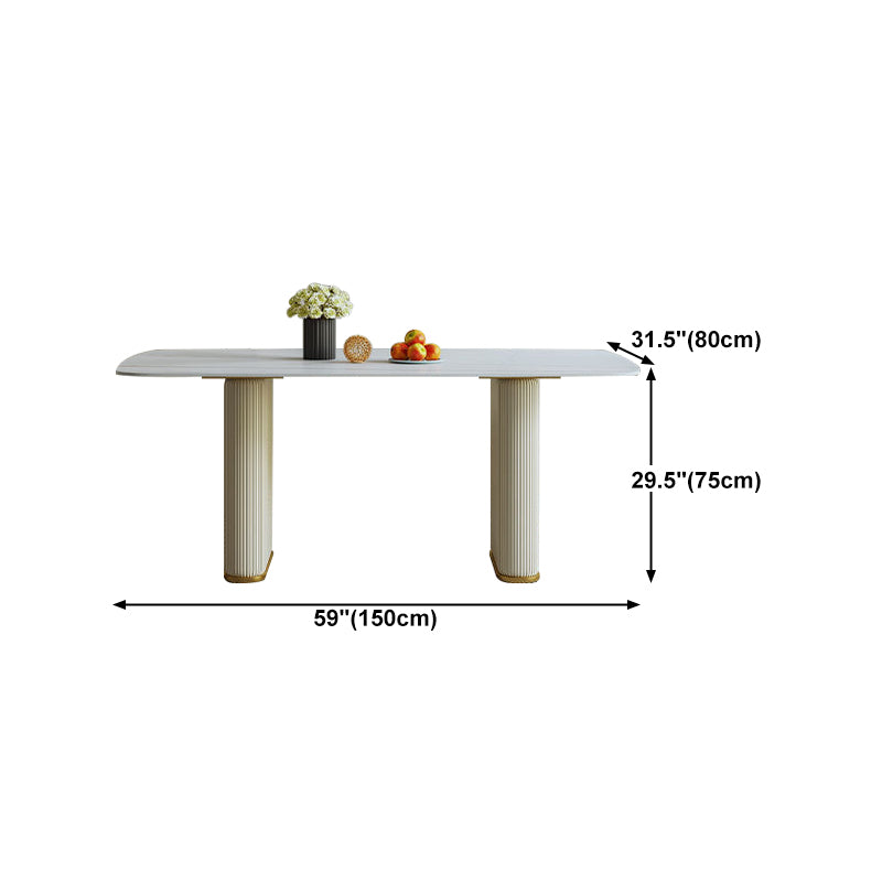 Sintered Stone Top White Table for Restaurant Modern Dining Table with Double Pedestal Clearhalo 'Dining Tables & Seating' 'Dining Tables' 'dining_table' 'furn' 'furn_dining_table' 'Furniture' 'furniture_dining_table' 'Kitchen & Dining Furniture' 'kitchen' 'kitchen_dining_table' 4745871