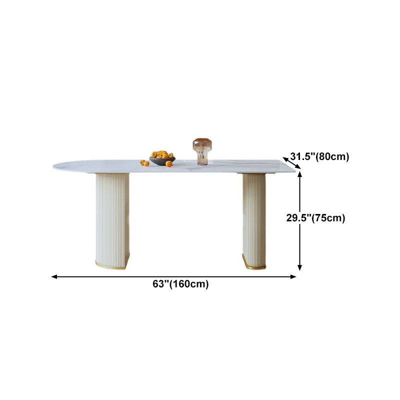 Sintered Stone Top White Table for Restaurant Modern Dining Table with Double Pedestal Clearhalo 'Dining Tables & Seating' 'Dining Tables' 'dining_table' 'furn' 'furn_dining_table' 'Furniture' 'furniture_dining_table' 'Kitchen & Dining Furniture' 'kitchen' 'kitchen_dining_table' 4745872