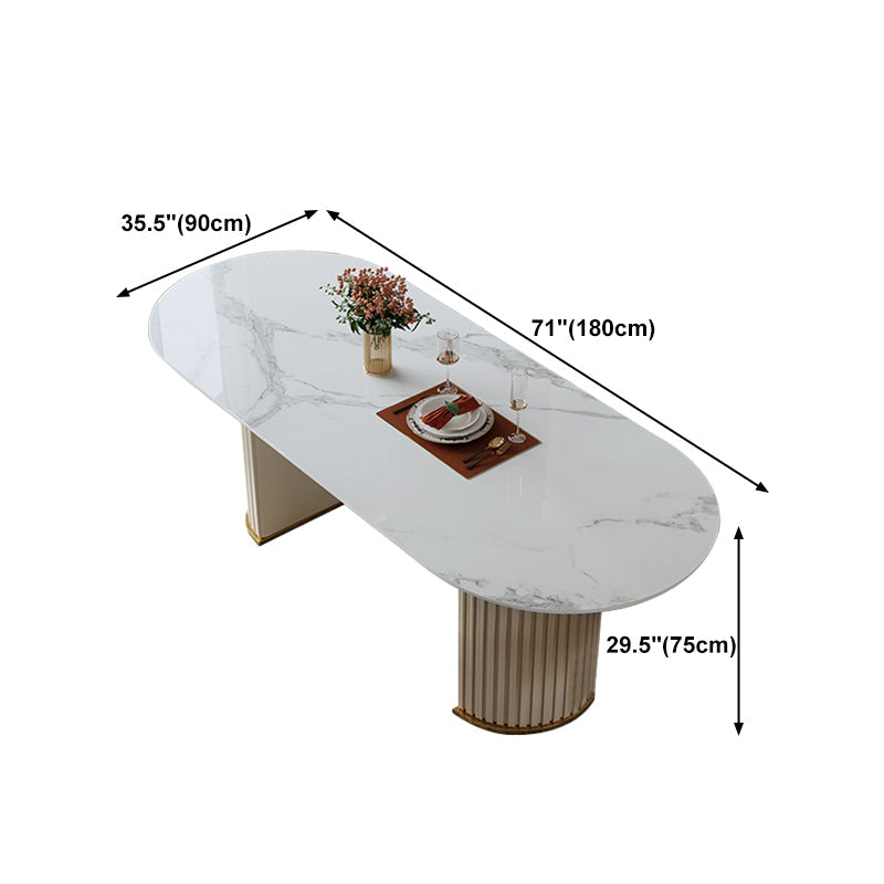 Sintered Stone Top White Table for Restaurant Modern Dining Table with Double Pedestal Clearhalo 'Dining Tables & Seating' 'Dining Tables' 'dining_table' 'furn' 'furn_dining_table' 'Furniture' 'furniture_dining_table' 'Kitchen & Dining Furniture' 'kitchen' 'kitchen_dining_table' 4745876