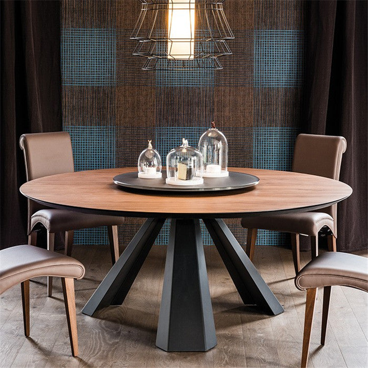 Pine Round Dining Table Black Frame Modern Dining Convertible Dining Table 70.9"L x 70.9"W x 29.5"H Natural Clearhalo 'Dining Tables & Seating' 'Dining Tables' 'dining_table' 'Furniture' 'furniture_dining_table' 'Kitchen & Dining Furniture' 'kitchen' 'kitchen_dining_table' 4745880