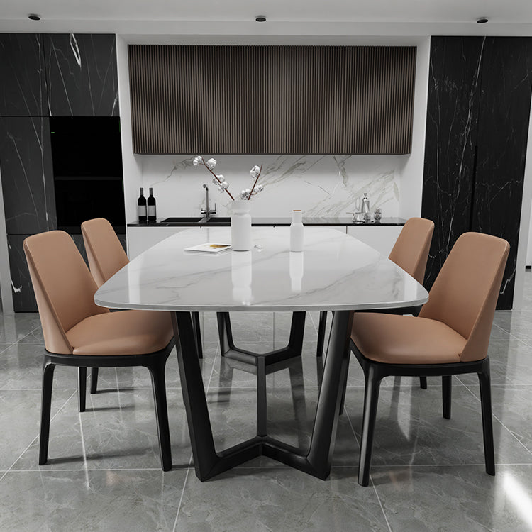 Modern Dining Table Rectangle Dining Sintered Stone Table for Restaurant White 55.1"L x 31.5"W x 29.5"H Without Chairs Clearhalo 'Dining Tables & Seating' 'Dining Tables' 'dining_table' 'furn' 'furn_dining_table' 'Furniture' 'furniture_dining_table' 'Kitchen & Dining Furniture' 'kitchen' 'kitchen_dining_table' 4745890