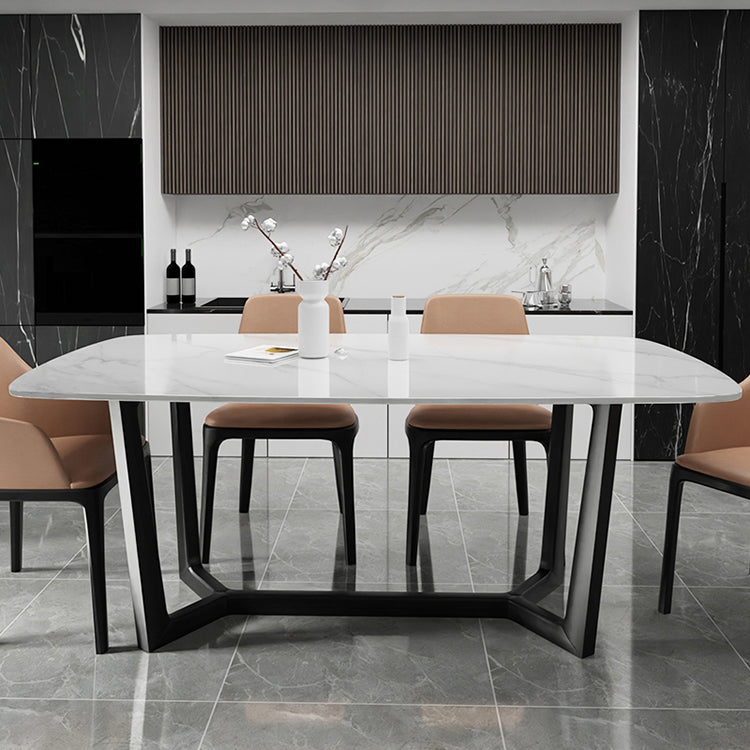 Modern Dining Table Rectangle Dining Sintered Stone Table for Restaurant White 63"L x 35.4"W x 29.5"H Without Chairs Clearhalo 'Dining Tables & Seating' 'Dining Tables' 'dining_table' 'furn' 'furn_dining_table' 'Furniture' 'furniture_dining_table' 'Kitchen & Dining Furniture' 'kitchen' 'kitchen_dining_table' 4745892