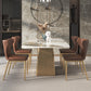 Sintered Stone Top Luxury Table for Restaurant Rectangle Dining Table with Pedestal Base Pandora Gold 63"L x 35.4"W x 29.5"H Without Chairs Clearhalo 'Dining Tables & Seating' 'Dining Tables' 'dining_table' 'furn' 'furn_dining_table' 'Furniture' 'furniture_dining_table' 'Kitchen & Dining Furniture' 'kitchen' 'kitchen_dining_table' 4745927