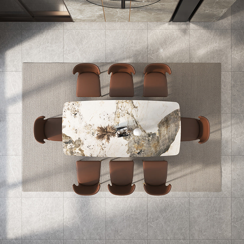 Sintered Stone Top Luxury Table for Restaurant Rectangle Dining Table with Pedestal Base Pandora Gold 78.7"L x 39.4"W x 29.5"H Without Chairs Clearhalo 'Dining Tables & Seating' 'Dining Tables' 'dining_table' 'furn' 'furn_dining_table' 'Furniture' 'furniture_dining_table' 'Kitchen & Dining Furniture' 'kitchen' 'kitchen_dining_table' 4745928