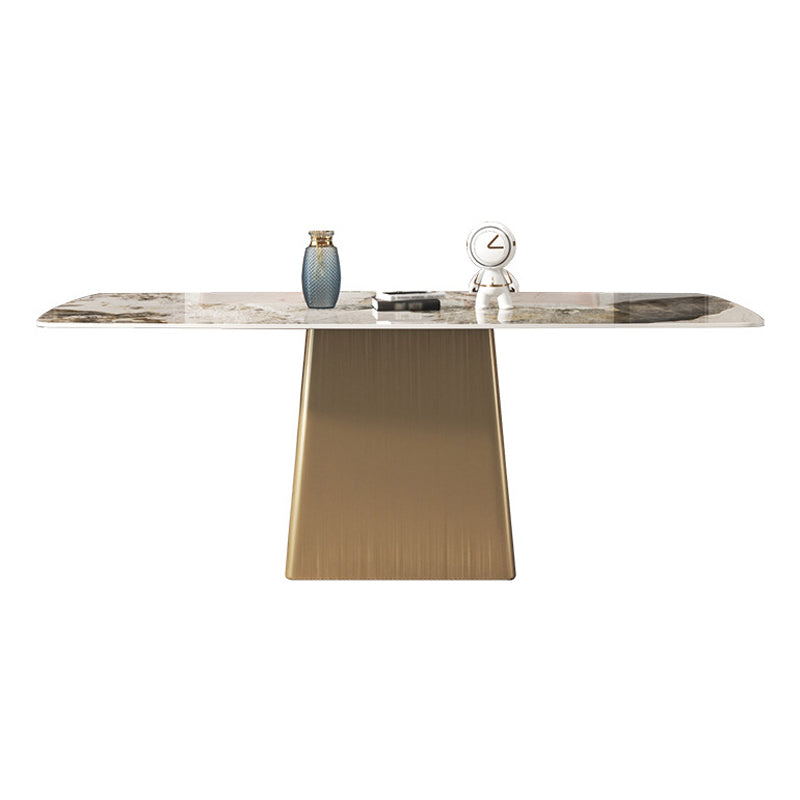 Sintered Stone Top Luxury Table for Restaurant Rectangle Dining Table with Pedestal Base Pandora Gold Without Chairs Clearhalo 'Dining Tables & Seating' 'Dining Tables' 'dining_table' 'furn' 'furn_dining_table' 'Furniture' 'furniture_dining_table' 'Kitchen & Dining Furniture' 'kitchen' 'kitchen_dining_table' 4745929