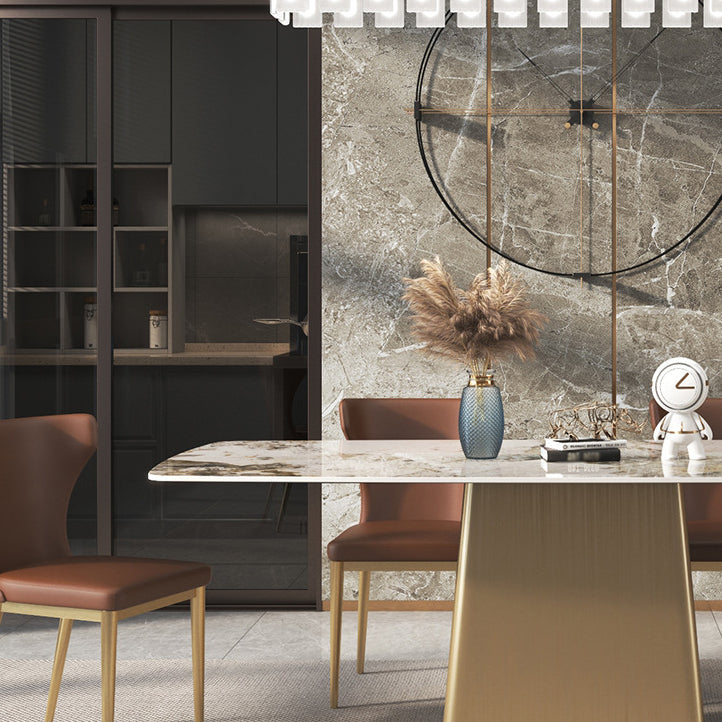 Sintered Stone Top Luxury Table for Restaurant Rectangle Dining Table with Pedestal Base Clearhalo 'Dining Tables & Seating' 'Dining Tables' 'dining_table' 'furn' 'furn_dining_table' 'Furniture' 'furniture_dining_table' 'Kitchen & Dining Furniture' 'kitchen' 'kitchen_dining_table' 4745930