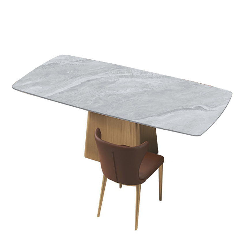 Sintered Stone Top Luxury Table for Restaurant Rectangle Dining Table with Pedestal Base Gray Without Chairs Clearhalo 'Dining Tables & Seating' 'Dining Tables' 'dining_table' 'furn' 'furn_dining_table' 'Furniture' 'furniture_dining_table' 'Kitchen & Dining Furniture' 'kitchen' 'kitchen_dining_table' 4745933