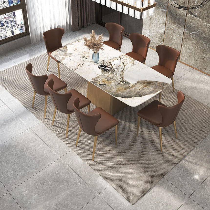Sintered Stone Top Luxury Table for Restaurant Rectangle Dining Table with Pedestal Base Clearhalo 'Dining Tables & Seating' 'Dining Tables' 'dining_table' 'furn' 'furn_dining_table' 'Furniture' 'furniture_dining_table' 'Kitchen & Dining Furniture' 'kitchen' 'kitchen_dining_table' 4745935