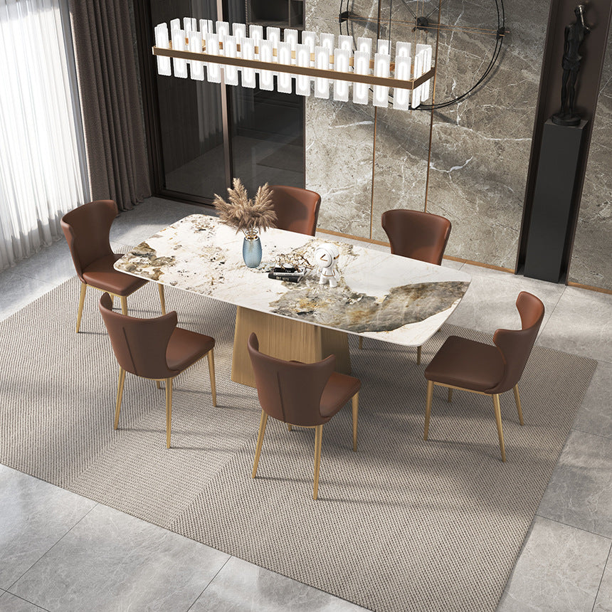 Sintered Stone Top Luxury Table for Restaurant Rectangle Dining Table with Pedestal Base Clearhalo 'Dining Tables & Seating' 'Dining Tables' 'dining_table' 'furn' 'furn_dining_table' 'Furniture' 'furniture_dining_table' 'Kitchen & Dining Furniture' 'kitchen' 'kitchen_dining_table' 4745936