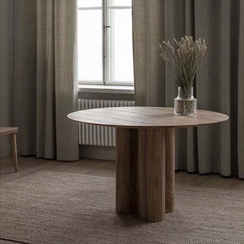 Solid Wood Top Dining Table Contemporary Round Dining Table with 3 Legs Brown 47.2"L x 47.2"W x 29.5"H Without Chairs Clearhalo 'Dining Tables & Seating' 'Dining Tables' 'dining_table' 'furn' 'furn_dining_table' 'Furniture' 'furniture_dining_table' 'Kitchen & Dining Furniture' 'kitchen' 'kitchen_dining_table' 4745946